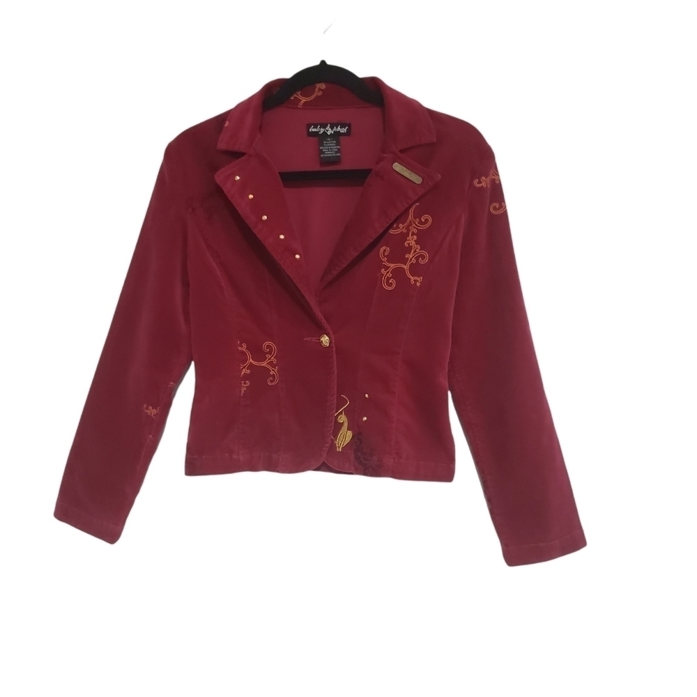 Baby Phat Girlz Burgundy Velvety Embroidery Blazer Jacket Size Large